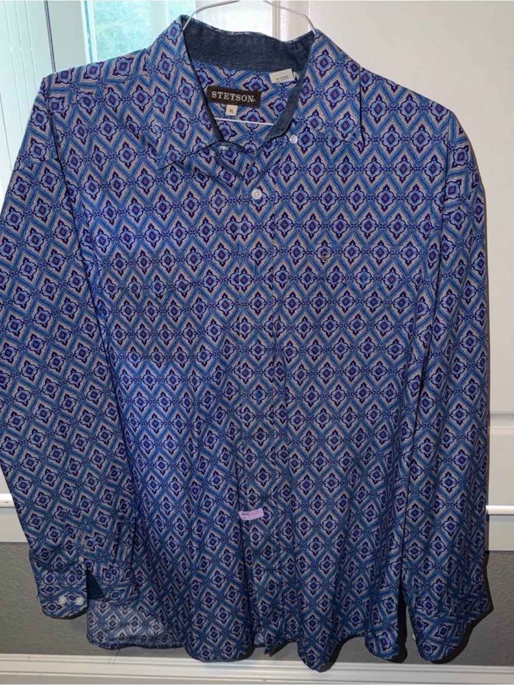 Stetson Men's Blue Geometric Print Button-Down Shirt